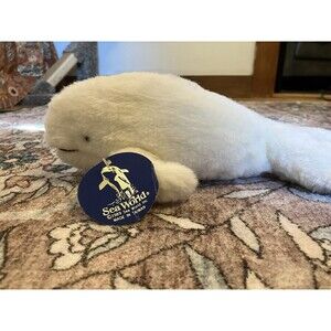 NEW Sea World Plush White Beluga Whale 11" Vintage 1980s NEW WITH TAGS NOS